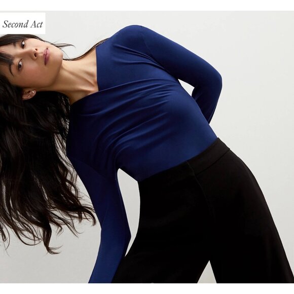 MM Lafleur The Octavia Top Regent Blue V Neck Crossover Women’s Size S A143 - Picture 1 of 6